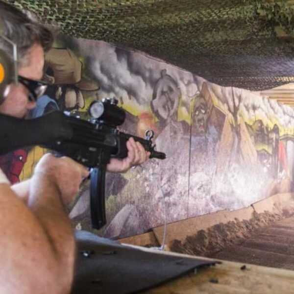 A man wearing safety goggles, Assault Rifle Shooting on a Gift Experience Day