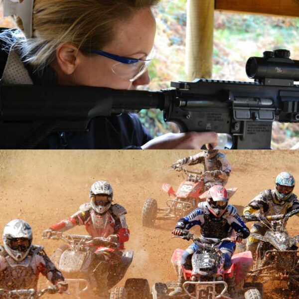 Oxford Combo 2 Activities, a lady aiming her Assault Rifle and a group Quad Biking