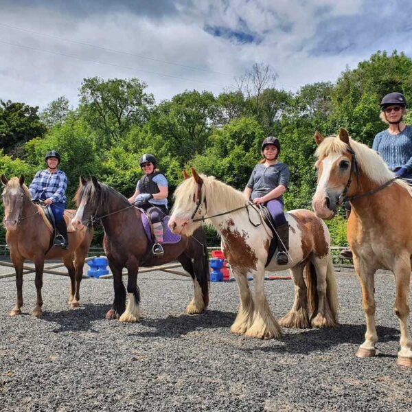4 people on horses ready to go on their Pony Trekking